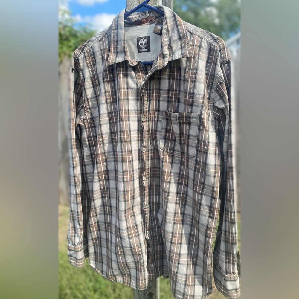 Timberland Mens Large Long Sleeve Button Up Shirt 100% Cotton